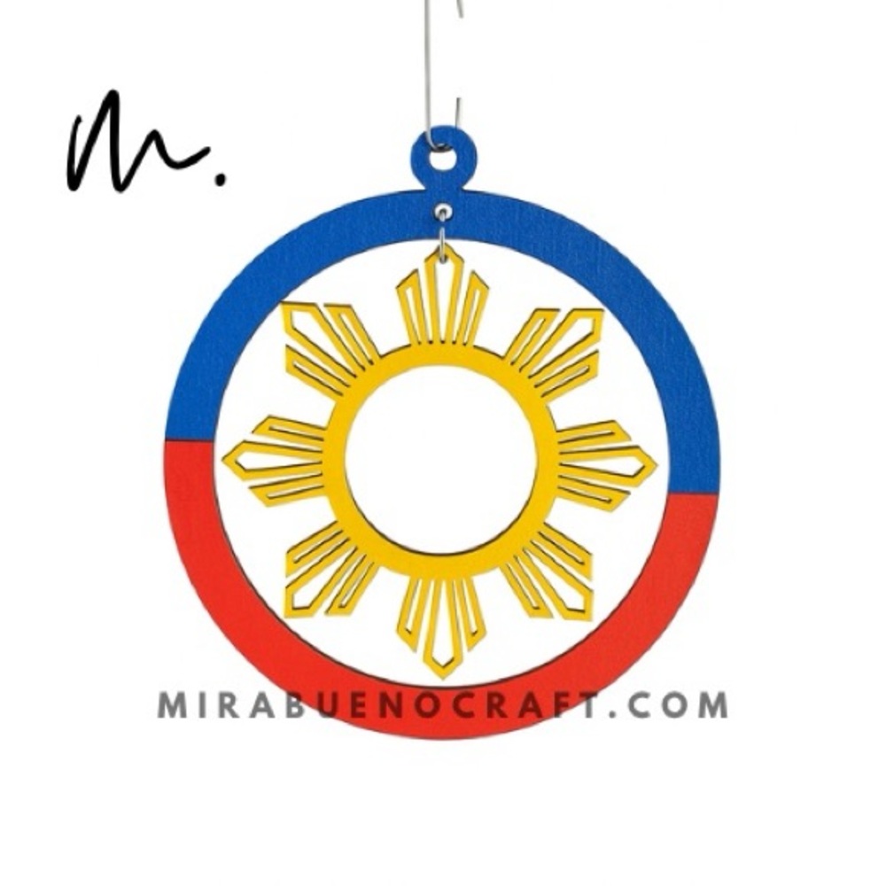 Blue and Red Sun Wood Ornament